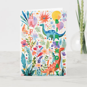 楽しい恐竜と植物のコラージュ折り紙の誕生日カード カード