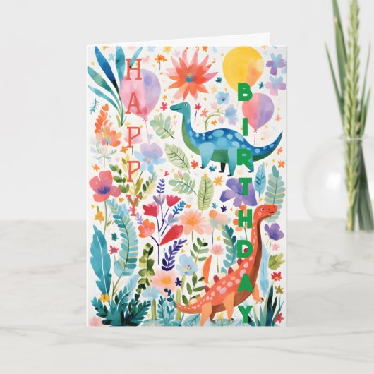 楽しい恐竜と植物のコラージュ折り紙グリーティングカード カード (正面)