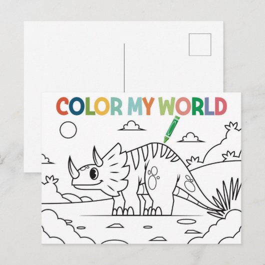楽しい恐竜ぬりえページ ポストカード (正面/裏面)