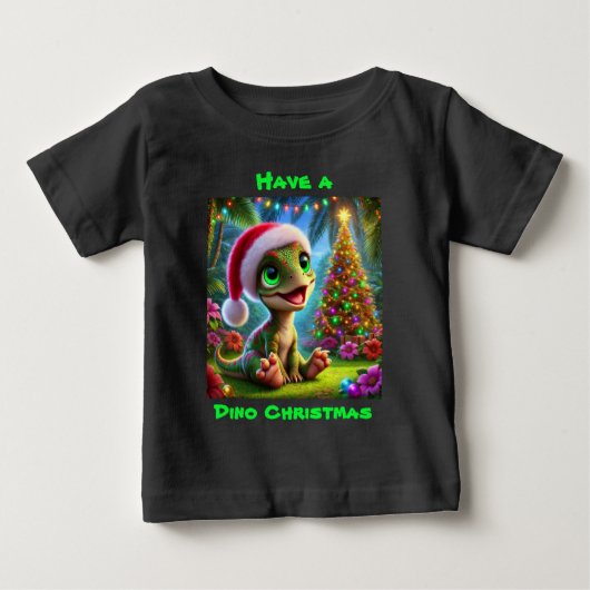楽しい恐竜のクリスマス ベビーTシャツ (正面)