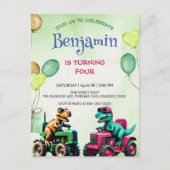 楽しい恐竜トラクターのトラック風船誕生日 ポストカード (正面)