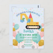 楽しい恐竜トラクター誕生日パーティーDIY名前 ポストカード (正面/裏面)