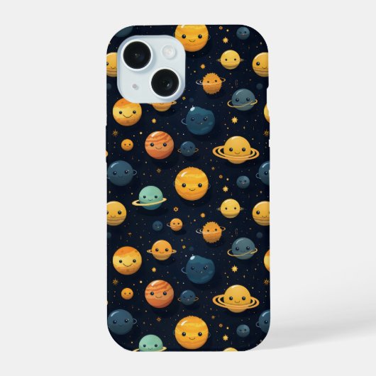 楽しい惑星の宇宙パターン iPhone 15ケース (裏面)