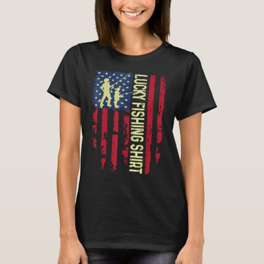 楽しい愛国ラッキーフィッシングTシャツ 釣り用 Tシャツ (正面)