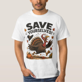 楽しい感謝祭の七面鳥「逃げて!」 Tシャツ