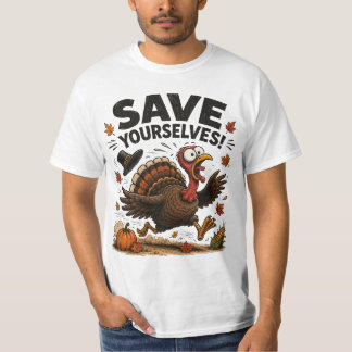 楽しい感謝祭の七面鳥「逃げて!」 Tシャツ