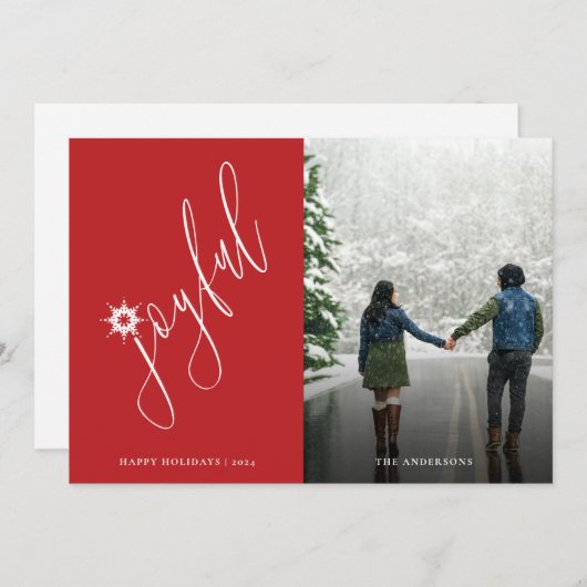 楽しい手モダン書きの台本写真ホリデーカー シーズンカード (正面/裏面)