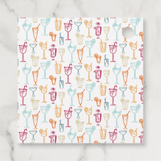 楽しい手描きカクテルパターン ピンクのブライズシャワー フェイバータグ (裏面)