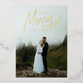 楽しい手書きの冬の結婚写真 箔シーズンカード (正面)