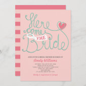 楽しい手書き文字のブッシュピンクの結婚前お祝い招待状 招待状 (正面/裏面)