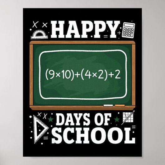 楽しい数学の方程式 ハッピー100日目 学校のチョーク ポスター (正面)