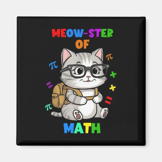 楽しい数学の猫のTシャツ - 算数のマスターが学校に戻る マグネット (正面)