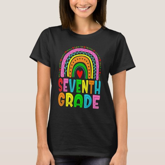 楽しい新学期 虹色の7年生 最初の学校の日 Tシャツ (正面)