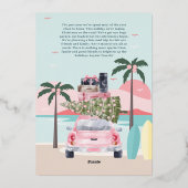 楽しい旅行トロピカルロードトリップピンクレトロ車 箔シーズンカード (裏面)