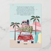 楽しい旅行トロピカルロードトリップレッドレトロ車 箔シーズンカード (裏面)