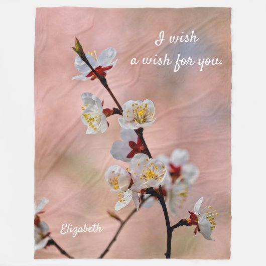 楽しい日本のアプリコットの花 フリースブランケット (正面)