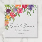 楽しい明るいチューリップとグリーンのブライダルシャワー フェイバータグ (裏面)