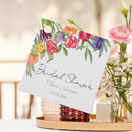 楽しい明るいチューリップとグリーンの花のブライズシャワー フェイバータグ