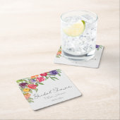 楽しい明るいチューリップとグリーンの花嫁シャワー スクエアペーパーコースター (インサイチュ)