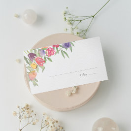 楽しい明るいチューリップとグリーンの花嫁シャワー プレイスカード