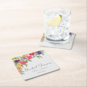 楽しい明るいチューリップとグリーン ブライダルシャワー スクエアペーパーコースター (インサイチュ)