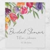 楽しい明るいチューリップとグリーン ブライダルシャワー ワインラベル (シングルラベル)