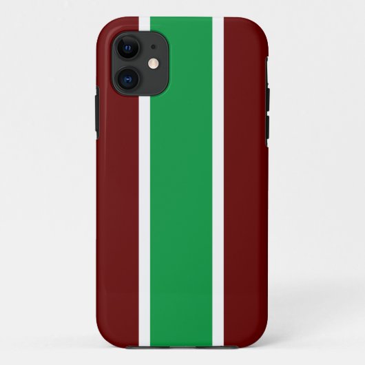 楽しい明るい緑の深い赤白のレーシングストライプ Case-Mate iPhoneケース (裏面)
