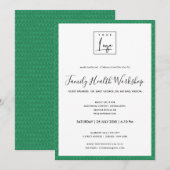 楽しい明るい緑の落書きロゴ ワークショップ イベント 招待状 (正面/裏面)