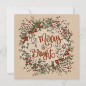 楽しい明るい花のシンプルなリースのホリデー シーズンカード (正面)