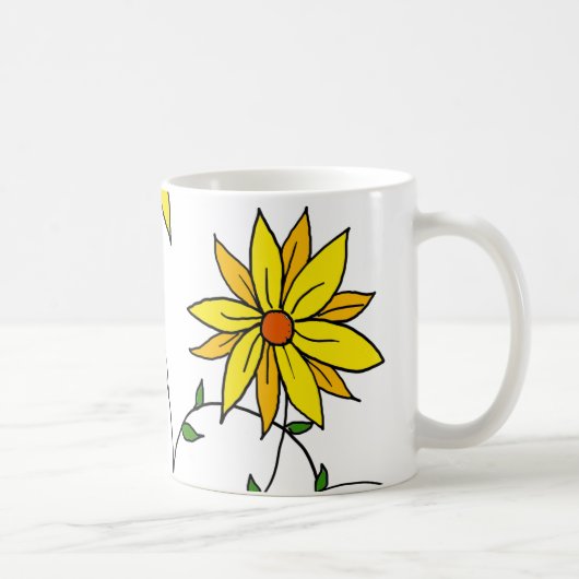 楽しい明るい黄色の花の落書きアート コーヒーマグカップ (右)
