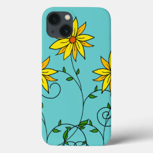 楽しい明るい黄色の花の落書きアート iPhone 13ケース