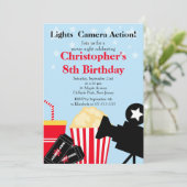 楽しい映画の夜の誕生日パーティーの招待状 招待状 (スタンド正面)