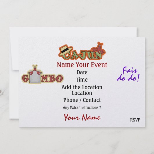 楽しい時を過転がごせよケージャンスタイル!マルディグラ 招待状 (裏面)