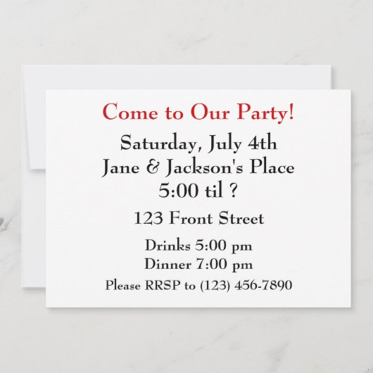 楽しい時間にカクテルを飲んでいるリス 招待状 (裏面)