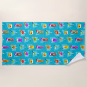 楽しい時間のレトロのハワイの熱帯飲み物-ティール（緑がかった色） ビーチタオル (正面)