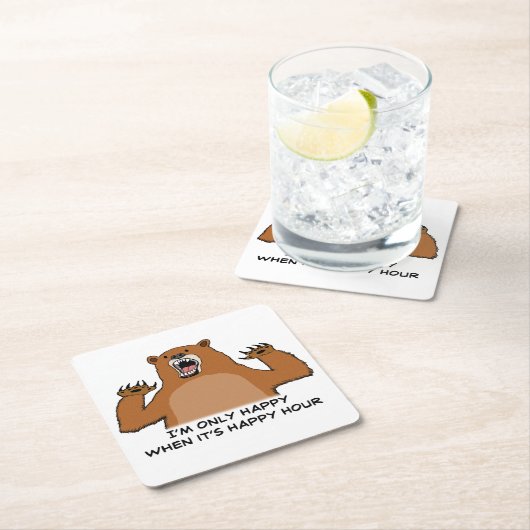 楽しい時間の間だけに幸せなおもしろいなくま スクエアペーパーコースター (インサイチュ)