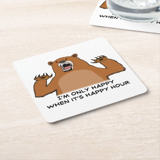 楽しい時間の間だけに幸せなおもしろいなくま スクエアペーパーコースター (アングル)