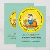 楽しい晴れた目的地カモメビーチ誕生日 招待状 (正面/裏面)