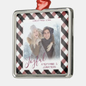 楽しい書道水牛が写真クリスマスをチェック メタルオーナメント (左)