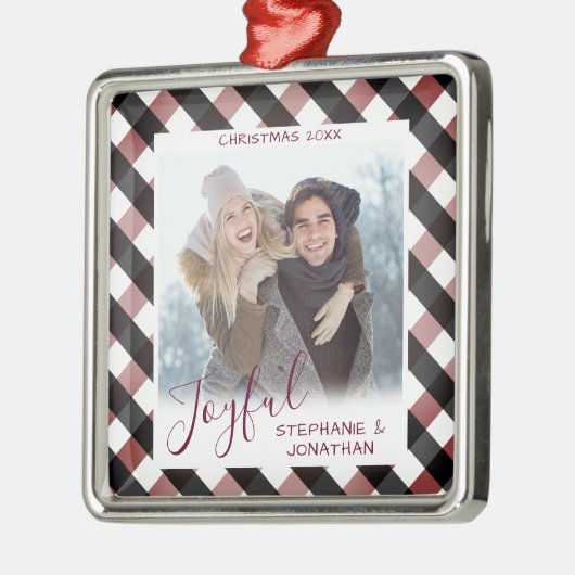 楽しい書道水牛が写真クリスマスをチェック メタルオーナメント (左)