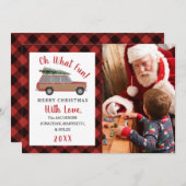 楽しい木製ワゴンのプレイドクリスマス写真 シーズンカード (正面/裏面)