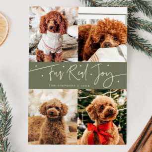 楽しい本当の喜びの犬の写真の深緑のクリスマス シーズンカード