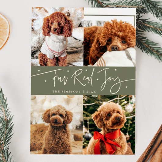 楽しい本当の喜びの犬の写真の深緑のクリスマス シーズンカード
