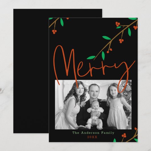 楽しい植物のブラックベリーの枝のホリデーパーティー 招待状 (正面/裏面)