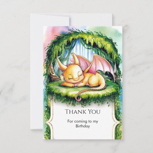 楽しい水彩ドラゴンの誕生日 サンキューカード (正面)