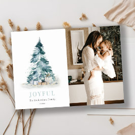 楽しい水彩画の松のクリスマスツリーのプレゼント写真 シーズンカード