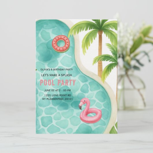 楽しい水遊びパーティーでお誕生日をお祝いしよう！子供の誕生日 招待状 (スタンド正面)