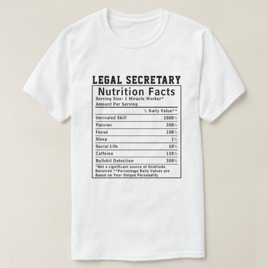 楽しい法律秘書の栄養成分法務事務所 Tシャツ (デザイン正面)