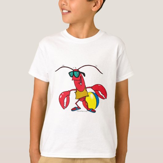 楽しい海水浴に行くロブスターのキャラクター Tシャツ (正面)