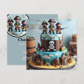 楽しい海賊をテーマにした誕生日ケーキ 招待状 (正面/裏面)